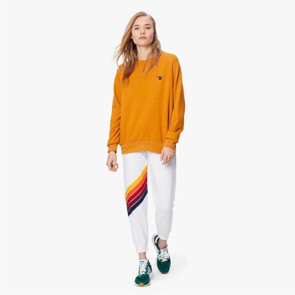 Aviator Nation Rainbow Sunburst Crewneck Sweatshirt Mustard - Picture 5 of 10